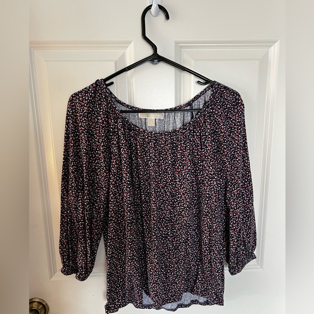 Medium Michael Kors 3/4 sleeve blue shirt with pink flowers